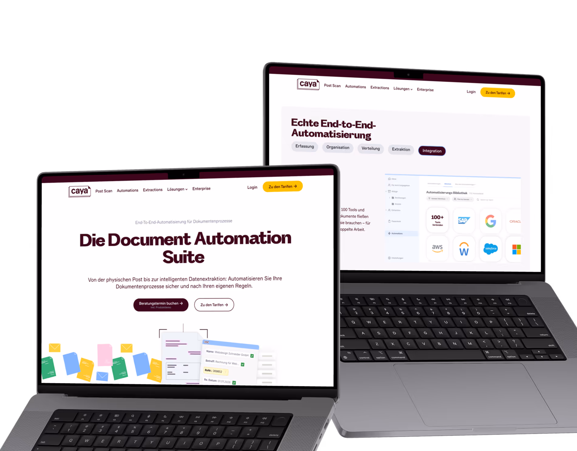 Zwei Laptops zeigen die Webflow Website von Caya, enwickelt vom Webflow Freelancer Max Weber 