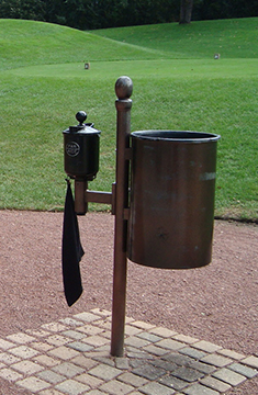 ball washer with trash can on a post