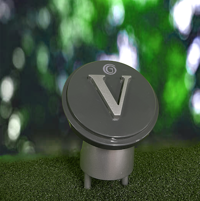 layered aluminum tee marker with pipe base and cut logo