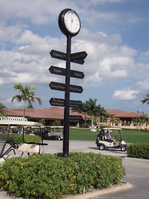 clock with directional signage