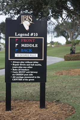black metal informational sign with vinyl overlay
