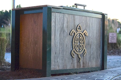 Ipe wood custom cooler with metal fram and metal logo branding