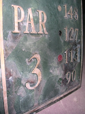 weathered cast bronze tee sign