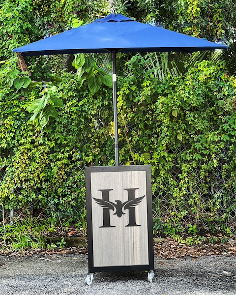 logo podium with umbrella
