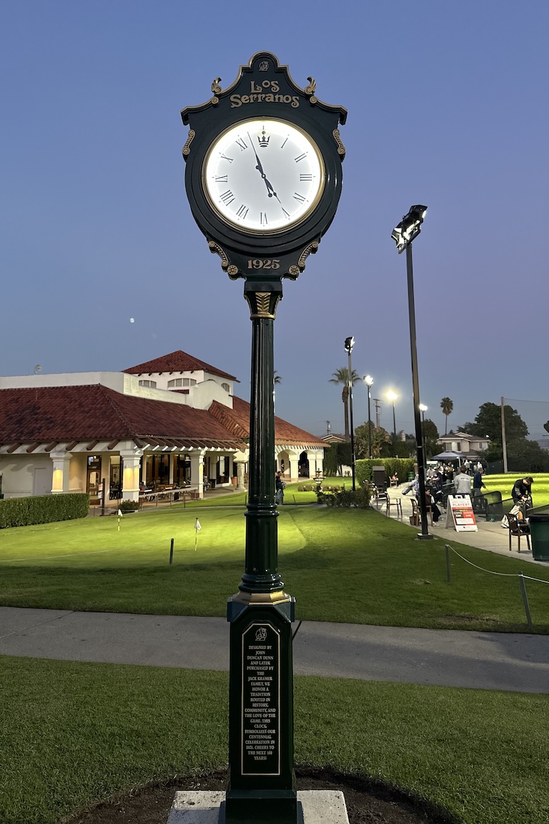 custom golf clock with neon light face and memorial plaque