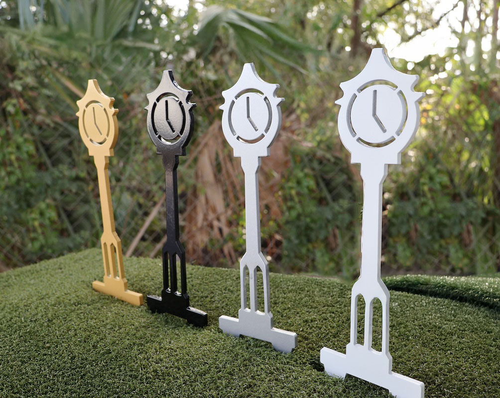 set of four logo clock tower tee markers