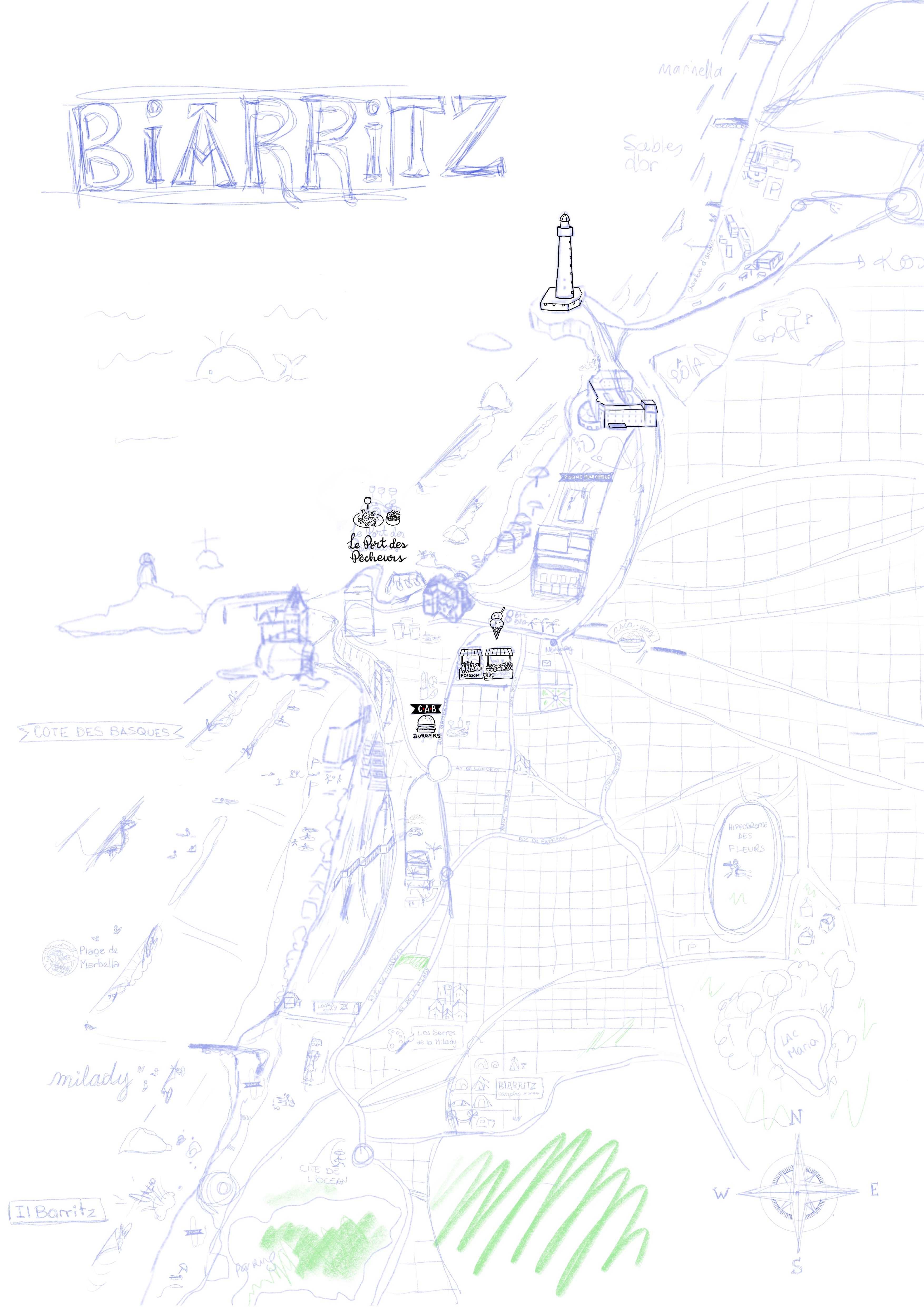 Loose sketch of map of Biarritz