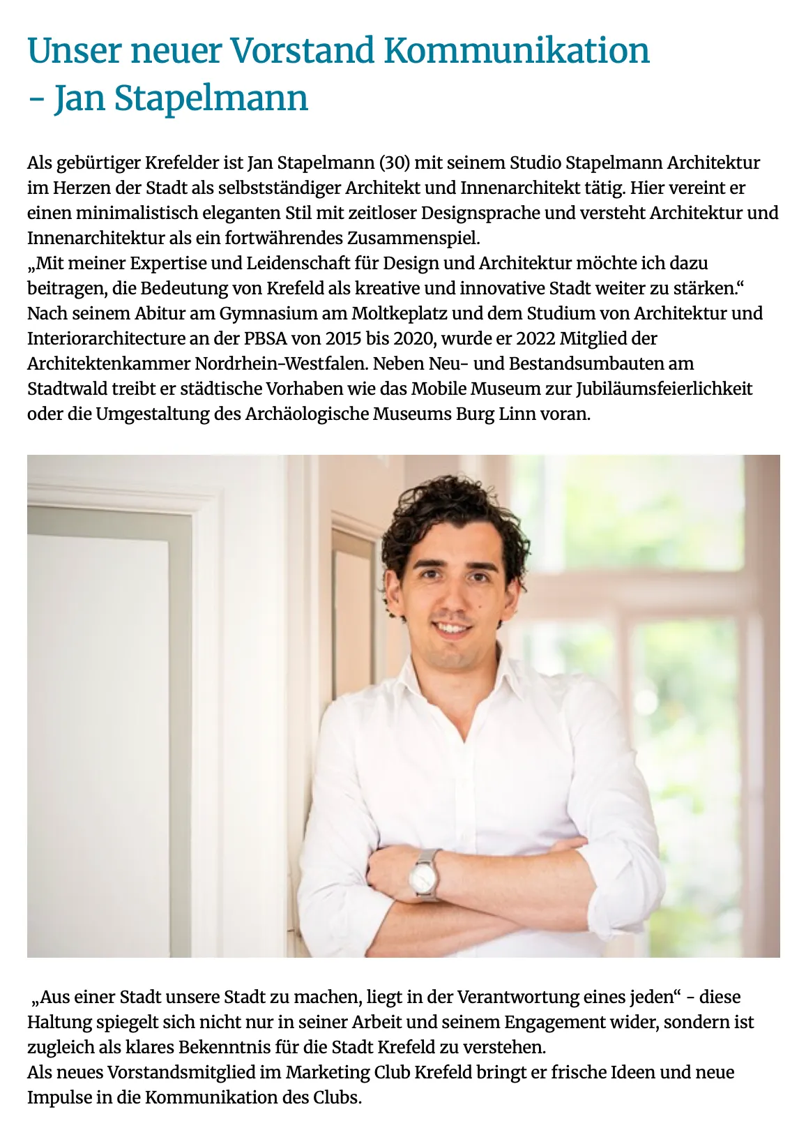 Marketing Club Krefeld: Ernennung zum Vorstand 