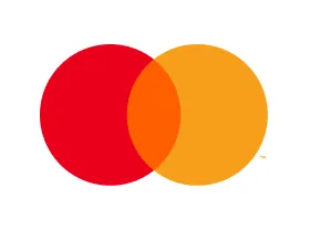 Mastercard logo with two overlapping circles in red and orange on a white background.