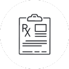 Icon of a prescription form on a clipboard with medical symbols and lines.