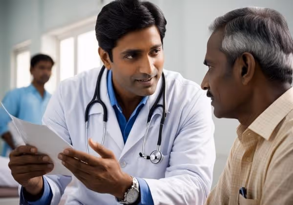 একজন রোগীর সাথে ক্যারোটিড ধমনী চিকিত্সার বিকল্পগুলি নিয়ে ডাক্তার