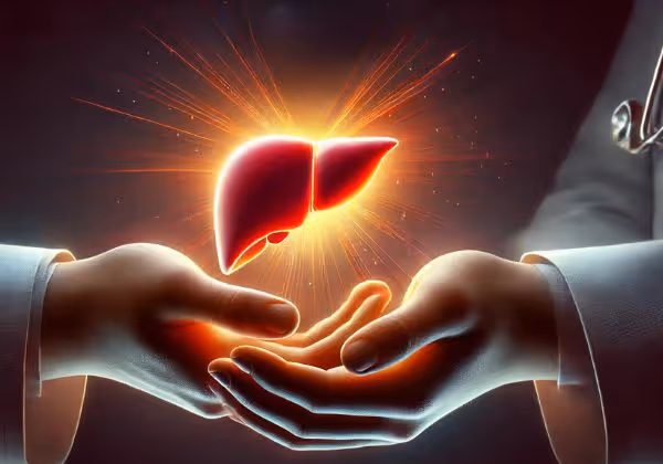 Hands cradling a liver.