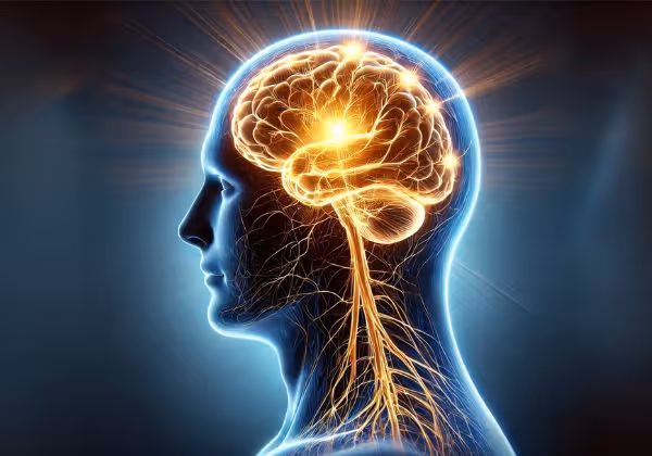  একটি উজ্জ্বল মস্তিষ্কের সাথে প্রোফাইলে মানব মাথা