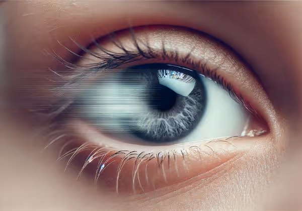 অস্পষ্ট দৃষ্টি প্রভাব সহ চোখের ক্লোজ আপ।