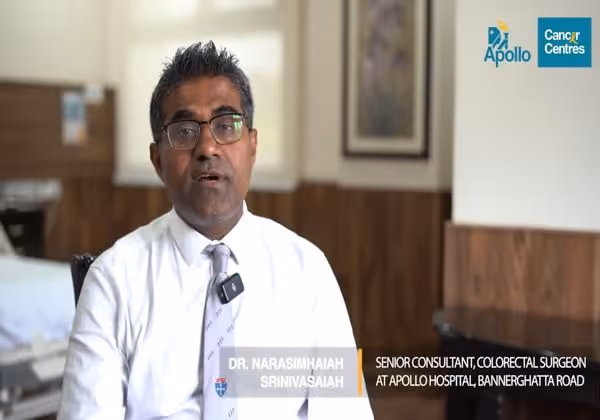 Dr. Narasimhaiah Srinivasaiah explains anal cancer symptoms, risks, diagnosis, and treatment at Apollo Hospitals.