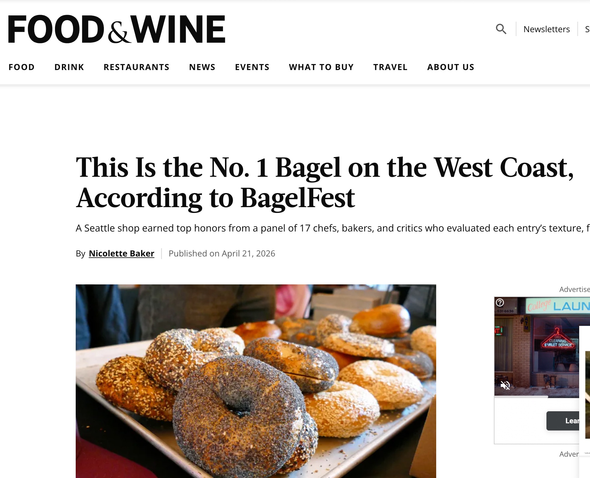 Food&Wine Magazine covers Bella's big win:  Schmears and sandwiches of the Year!