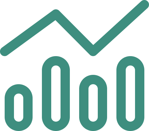 Icon of a stylized chart with bars and a zigzag line representing data trends.