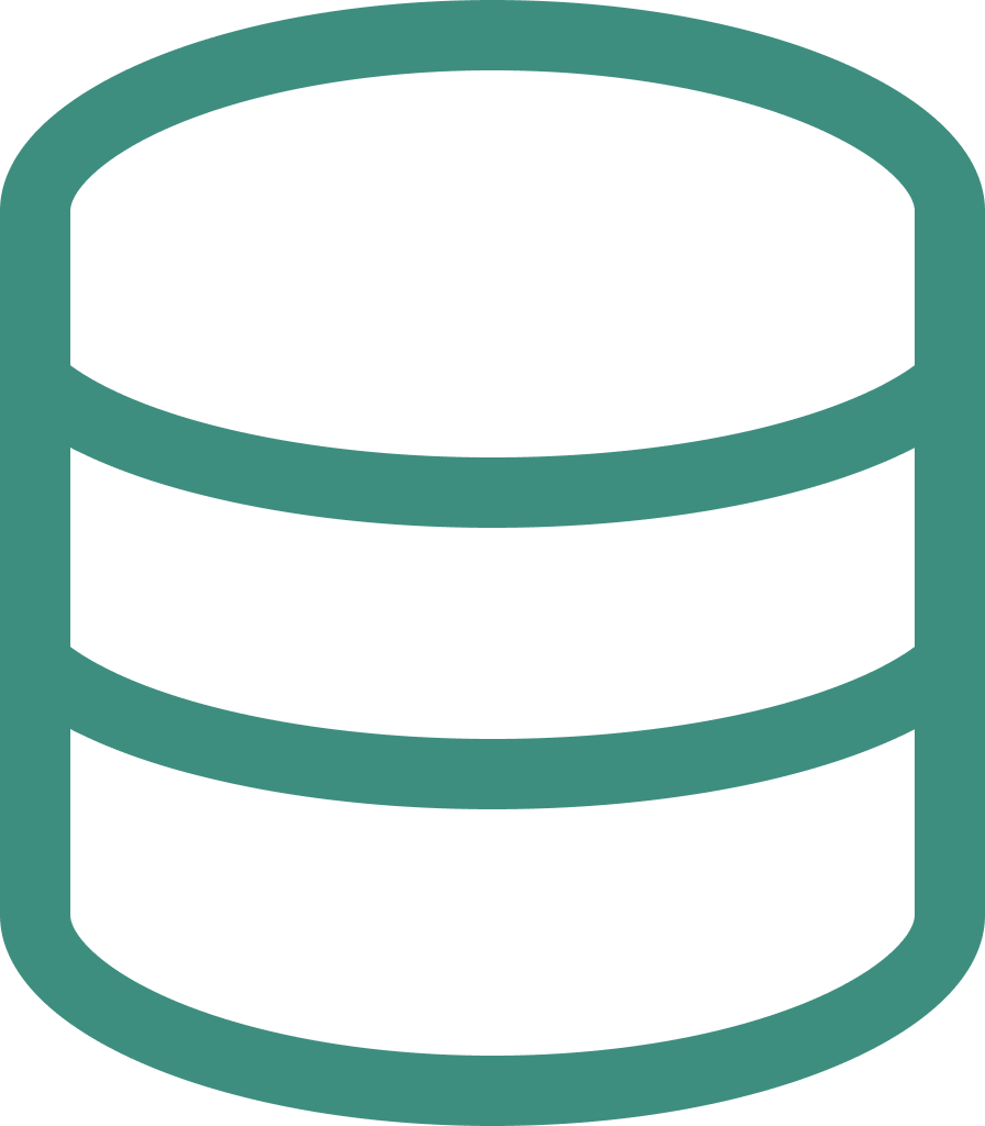 Simplified icon of a stacked cylindrical database.