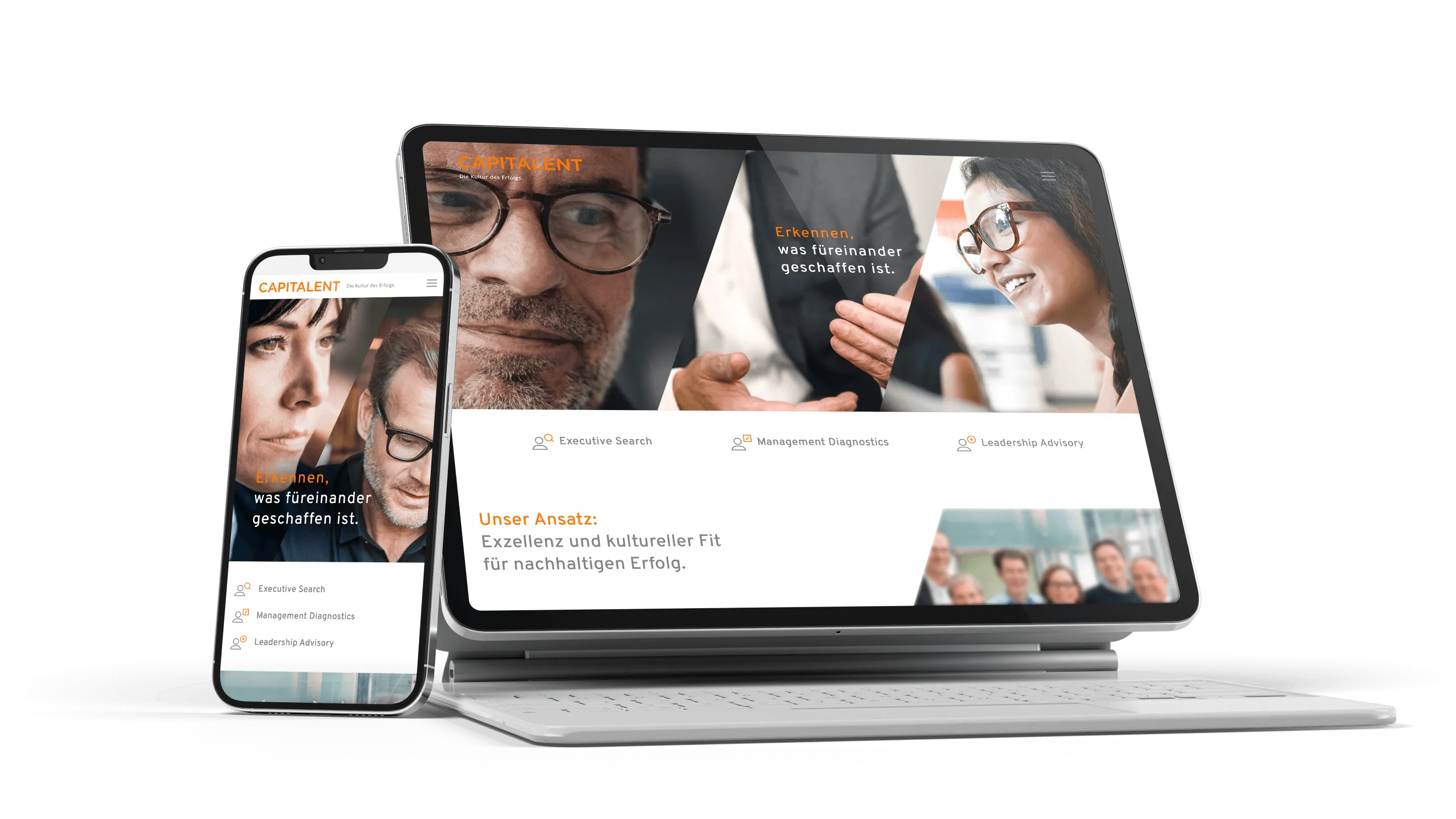 Website design mock-up for Capitalent mobile and desktop