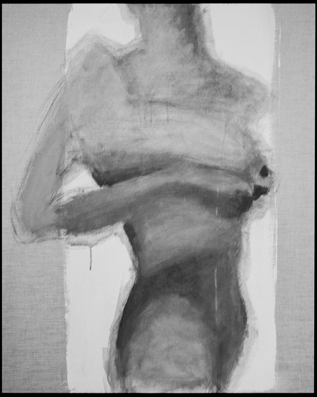 Black and white painting of a woman's figure