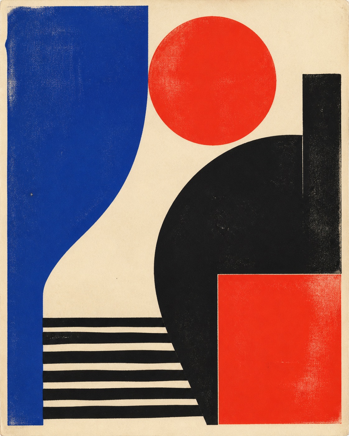 Affiche abstraite rouge, bleue, crème et noire