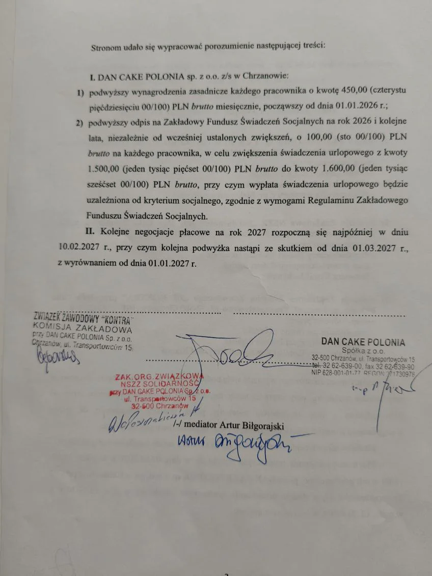 Porozumienie w Dan Cake - zakończyło spór zbiorowy