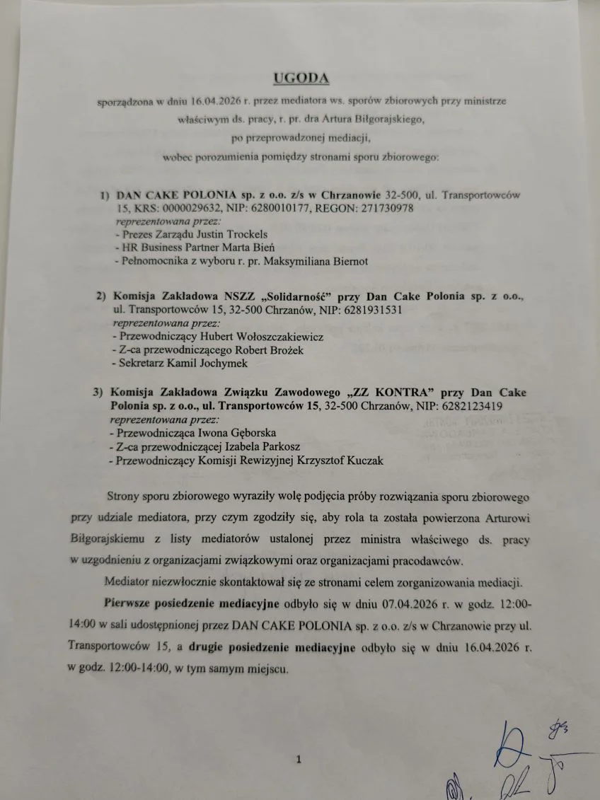 Porozumienie w Dan Cake - zakończyło spór zbiorowy