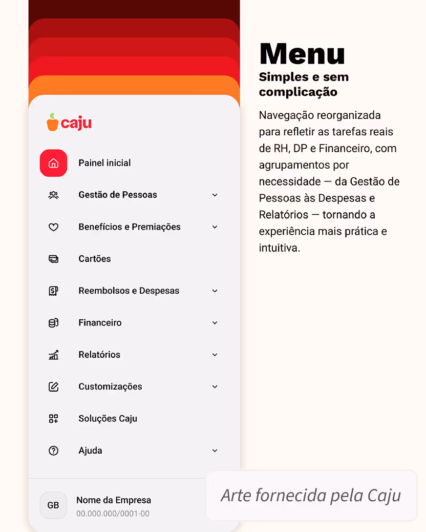 Imagen fornecida pela Caju demonstrando o novo menu que é utilizado pelos seus clientes