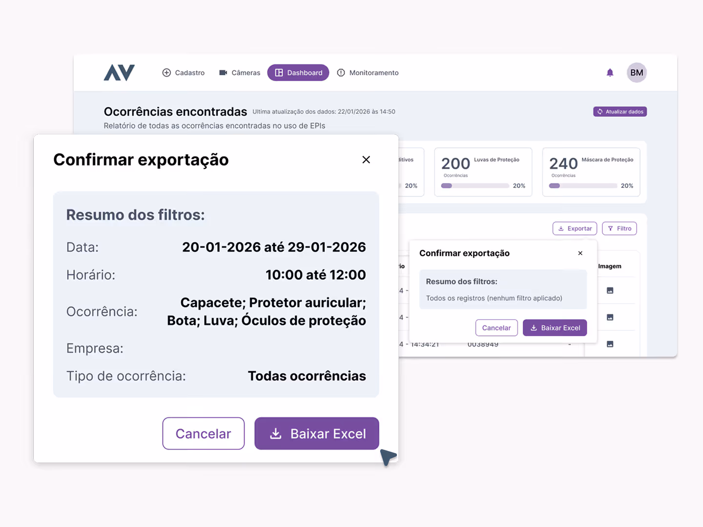 Exportacao de relatorios de ocorrencias