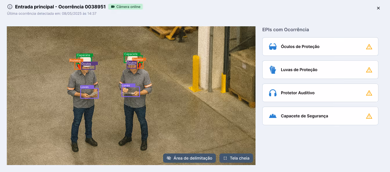 Visualização de evidências do Precavision - Software de deteção de EPIs do Venturus