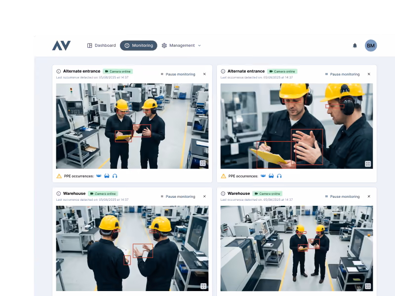 Precavision monitoring screen - Venturus PPE detection software