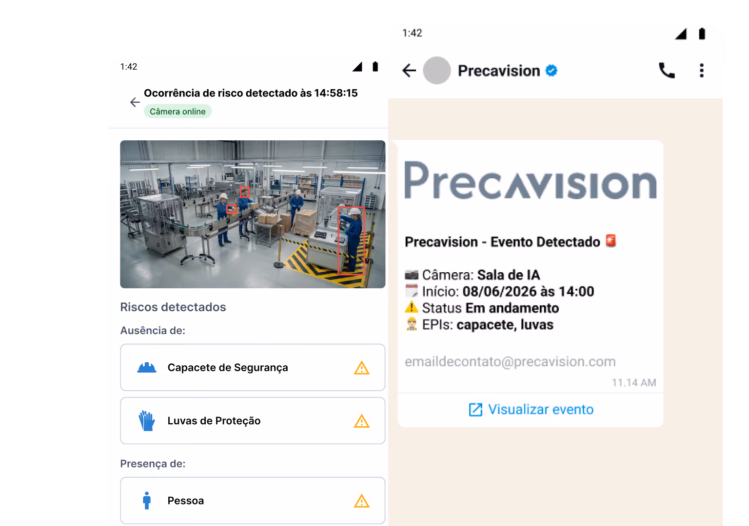 Alertas de ocorrências diretamente no seu celular, com detalhes do evento detectado