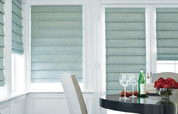 Dining area with Roman window shades, window shades in University Park, TX