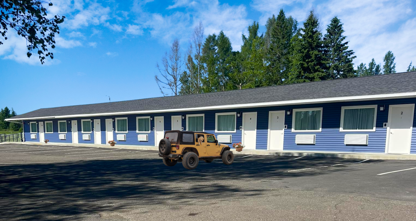 Wolastoq Inn & Suites is a new hotel in Houlton Maine that is blue and newly renovated in 2024. it is a native american owned business in aroostook county.