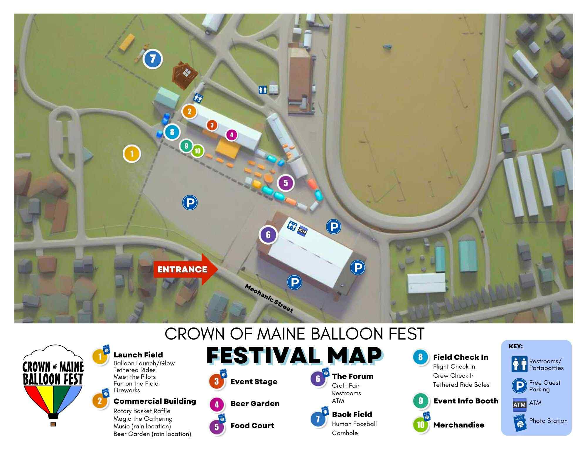 the map of the crown of maine balloon festival in presque isle at the northern maine fairgrounds.