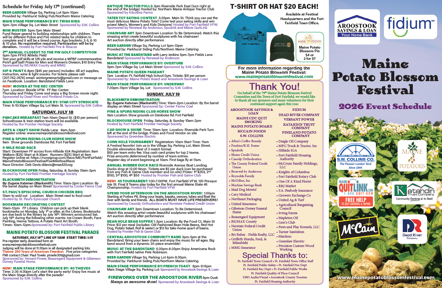 2026 Potato Blossom Festival Schedule, Fort Fairfield, Maine