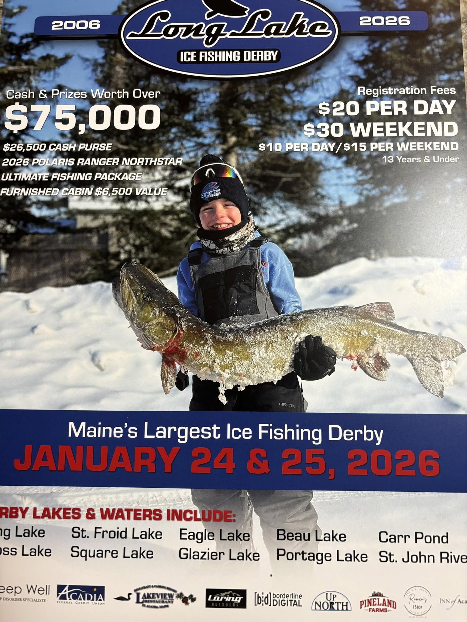 long lake ice fishing derby event schedule st agatha maine