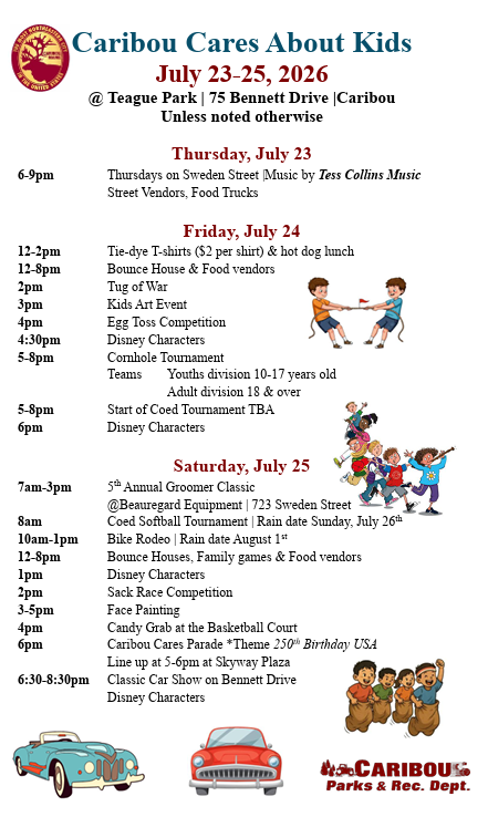 caribou cares about kids festival event schedule maine