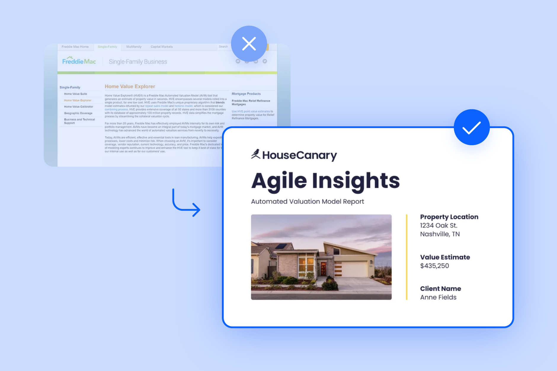 Images of Home Value Explorer and Agile Insights with HVE grayed out