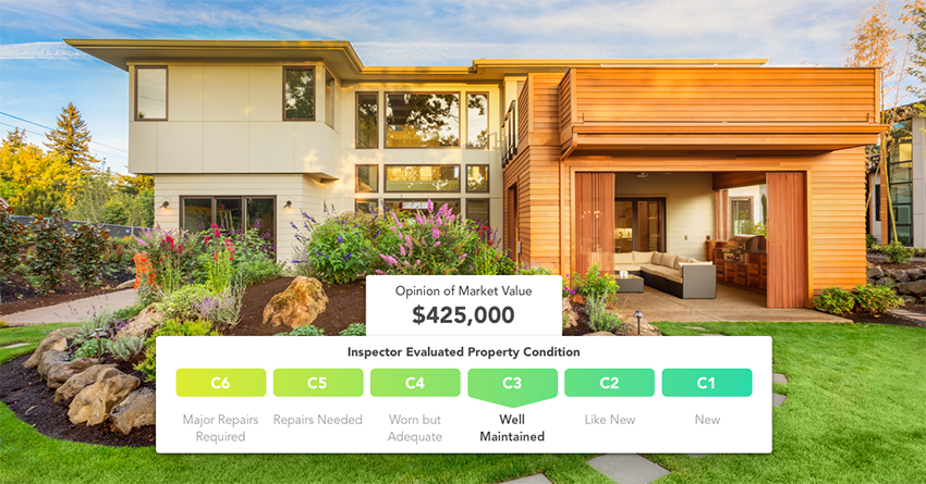 An image of a house during the daytime with an overlay of Housecanary product user interface.