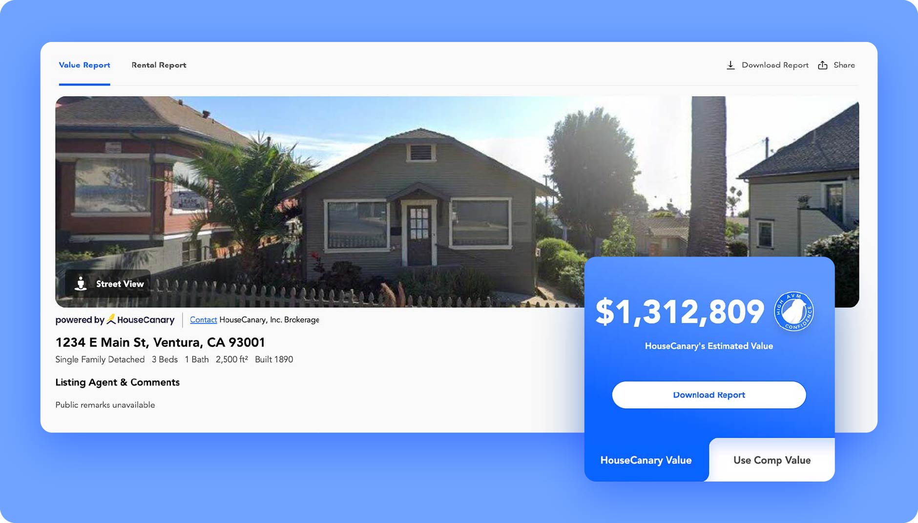 Screenshot of HouseCanary’s value report tool