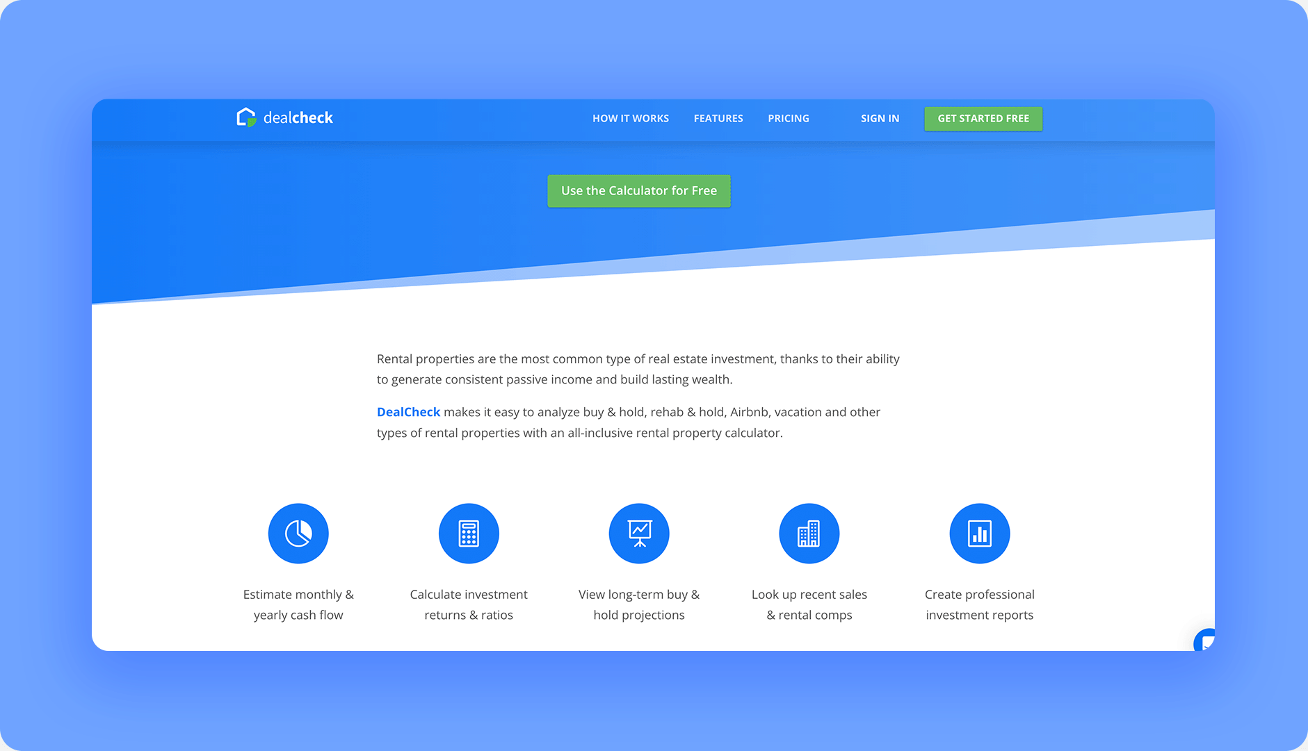 Screenshot of the real estate investment software DealCheck’s rental property calculator