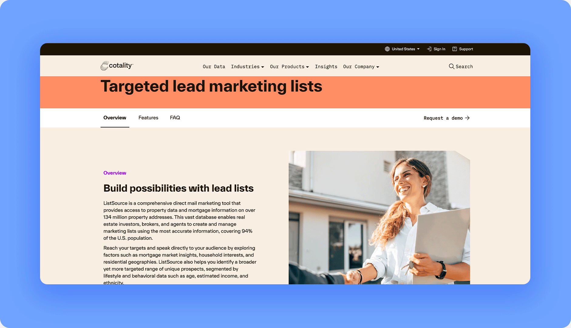 Screenshot of the real estate investment software CoreLogic, now Cotality’s, targeted lead marketing list feature