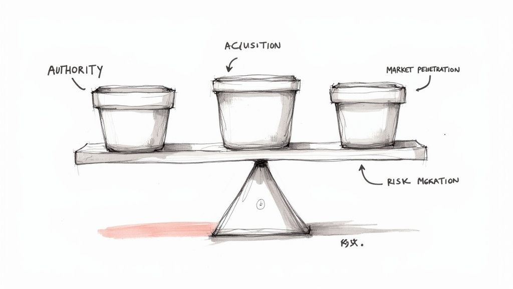 A visually balanced portfolio chart showing different marketing channels as diversified assets.