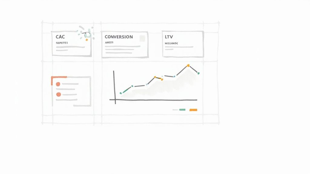 A sleek KPI dashboard on a laptop screen showing growth metrics.