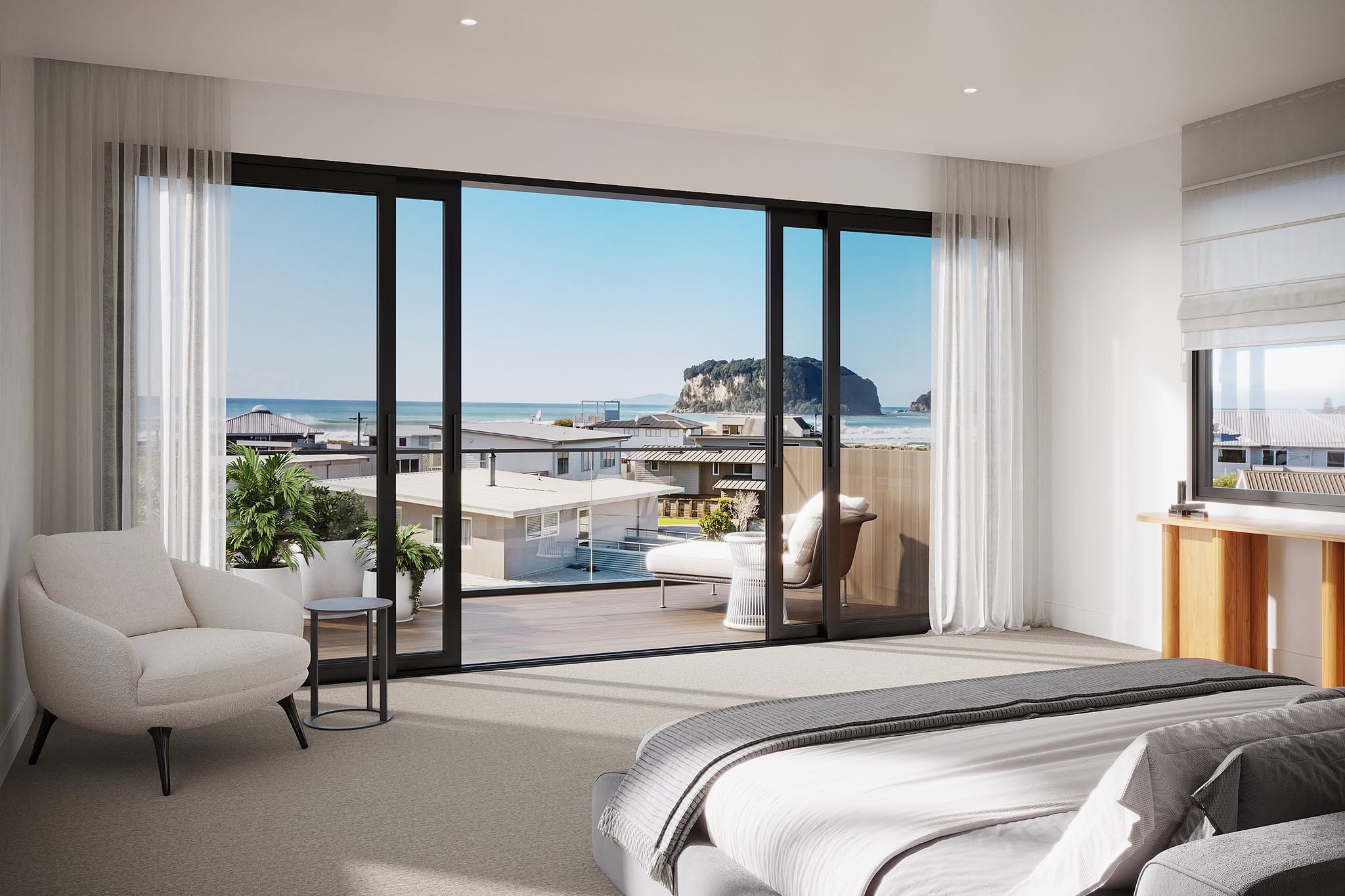 Bedroom at the Whangamata Sands townhouse