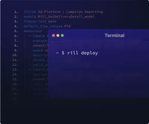 illustration of a terminal with rill deploy command
