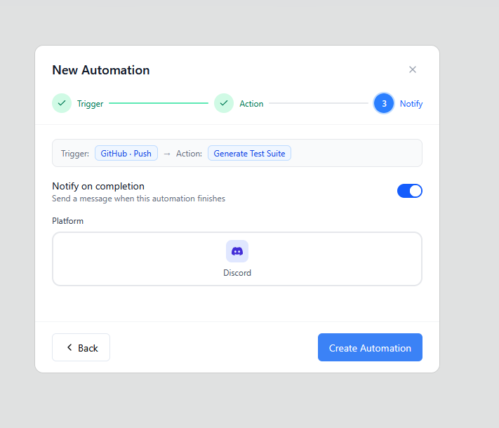 Automation step 3 notify on completion via Discord