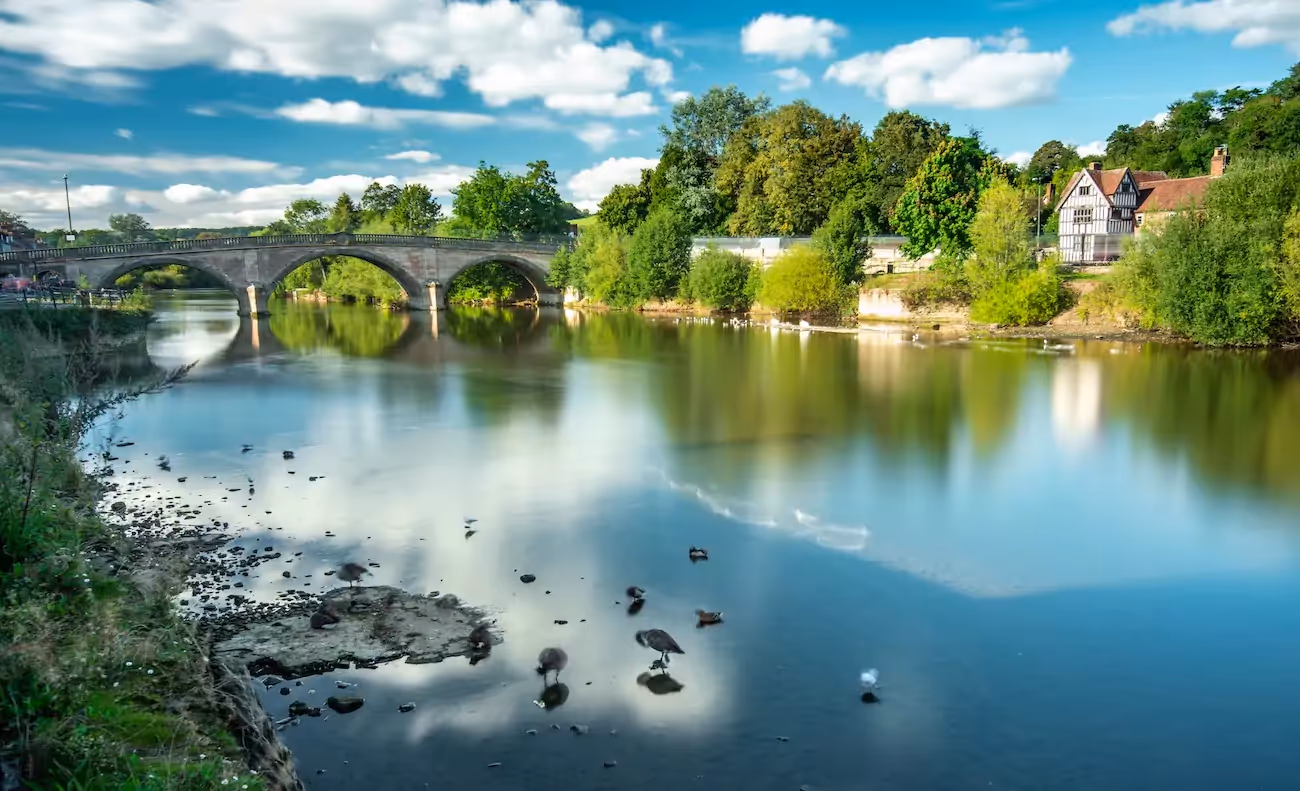 A view from the river of the Bewdley bridge on a sunny day