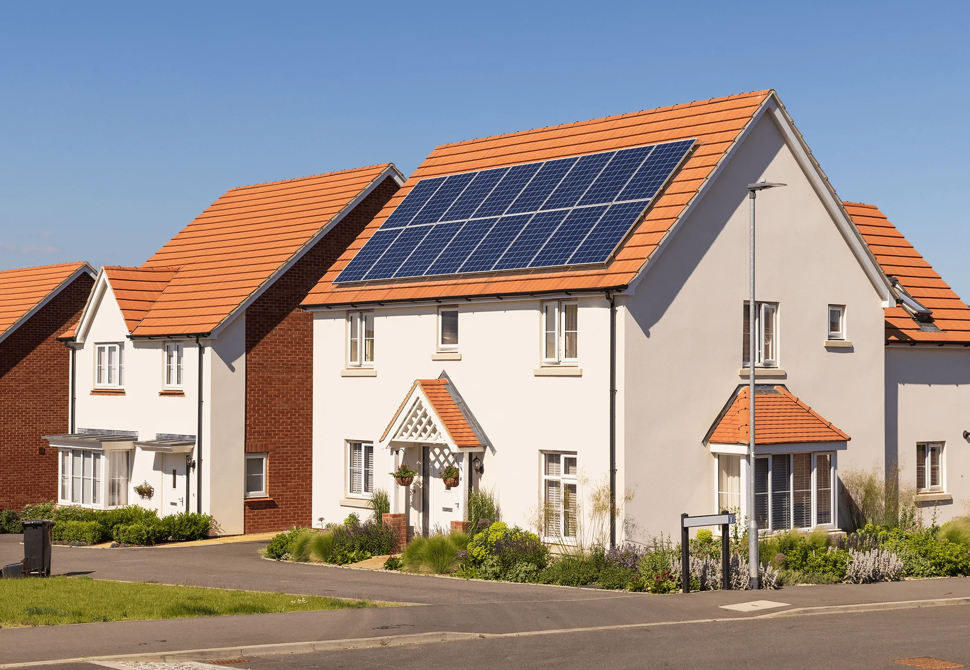 Residential solar panels on a house roof